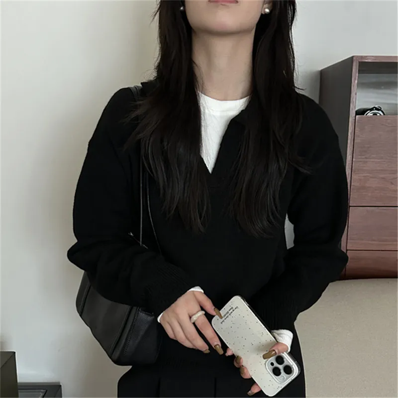 Knitted Sweater Women Pullovers New Long Sleeve Turn Down Collar Knit Sweater Pullover Women Tops Sweaters Sueters De Mujer Q926