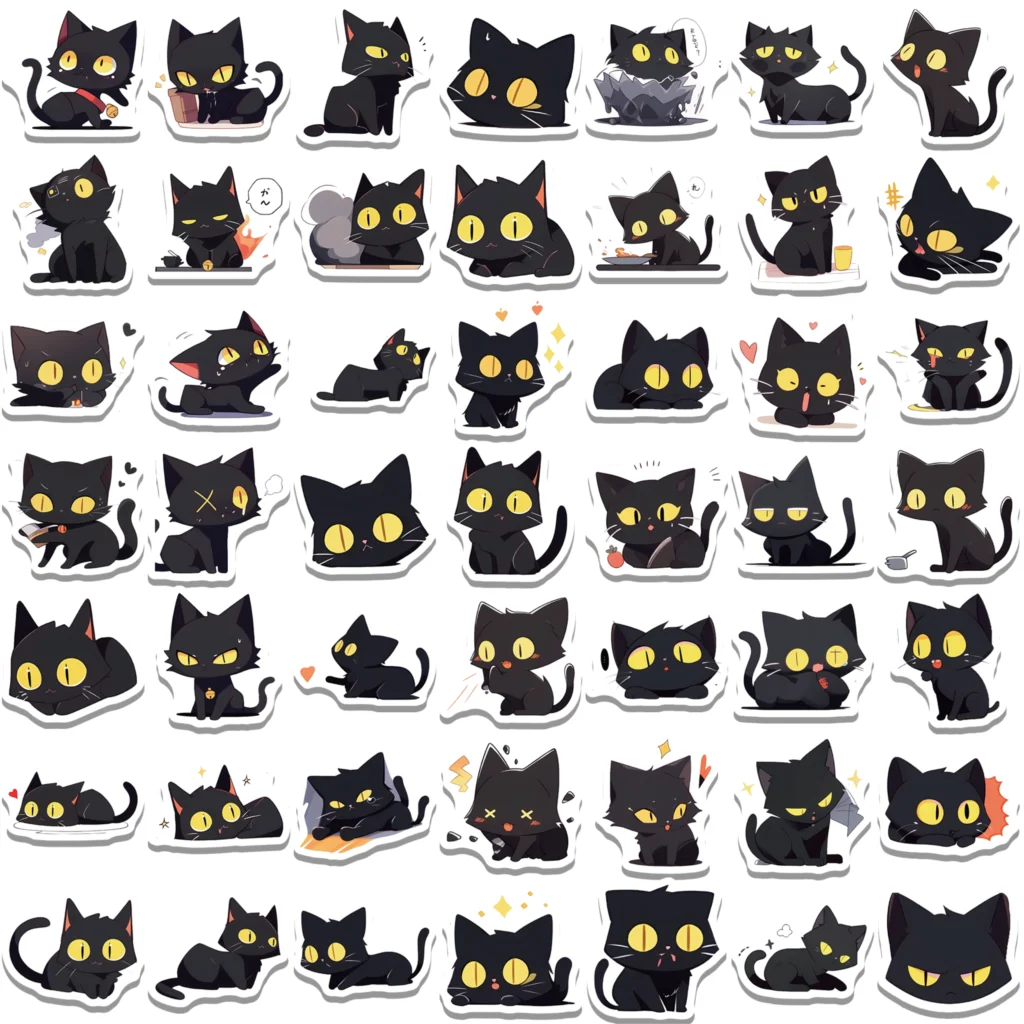 50/100PCS Cartoon Black Cat Stickers Scrapbook Phone Guitar Laptop Luggage Cool Waterproof Sticker Children Classic Toy