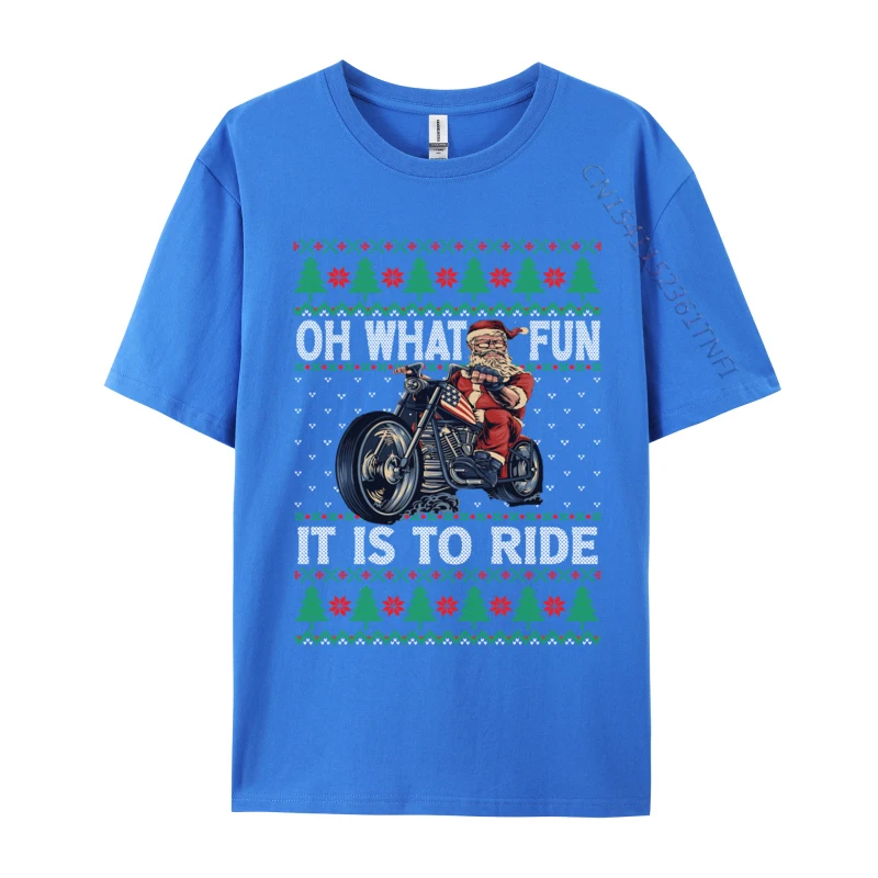 Oh What Fun It Is To Ride Santa Riding Motorcycle Christmas T-Shirt Vintage T-Shirt Cotton Crew Neck Tops Tees