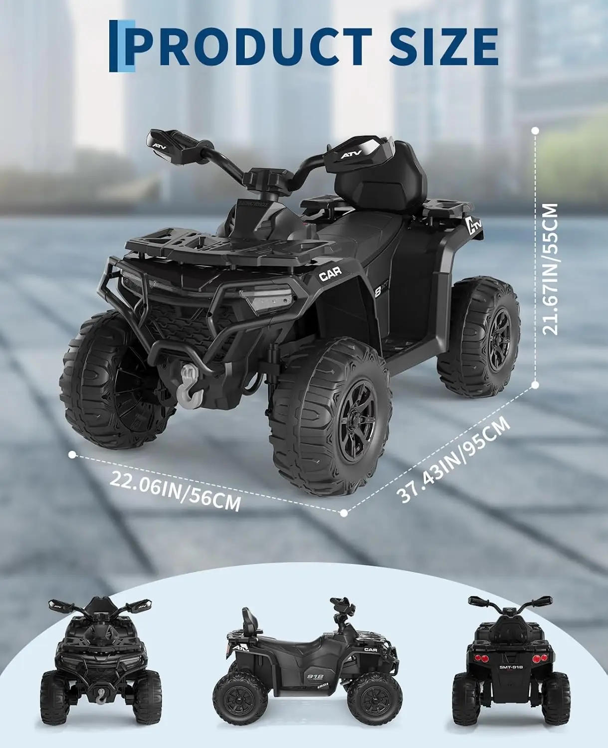 أطفال كهربائي رباعي 12 فولت مع جهاز تحكم عن بعد الوالدين/2 محركات/أضواء LED/بلوتوث/USB/الموسيقى، ألعاب ركوب الطرق الوعرة ATV 4 عجلات #3