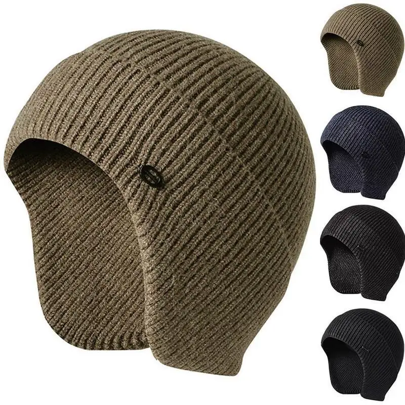 Men Women Unisex Winter Hat Knitted Woolen Beani Hat Earmuff Ear Protector Warm Thermal Cycling Ski Cap