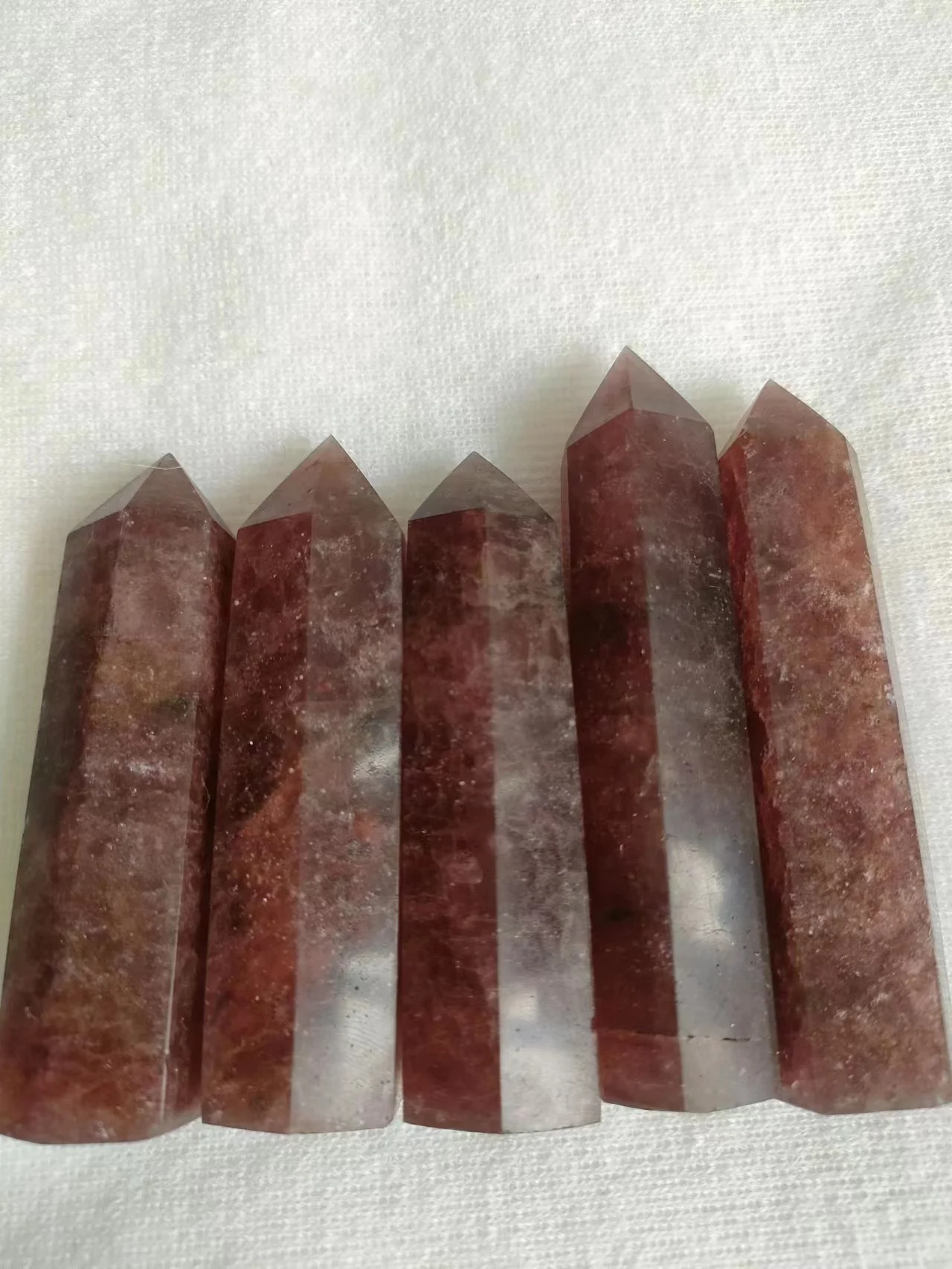 7-12cm Natural Crystal Wand Strawberry Stone Quartz Point Plating Gemstone Tower Mineral Specimen Healing