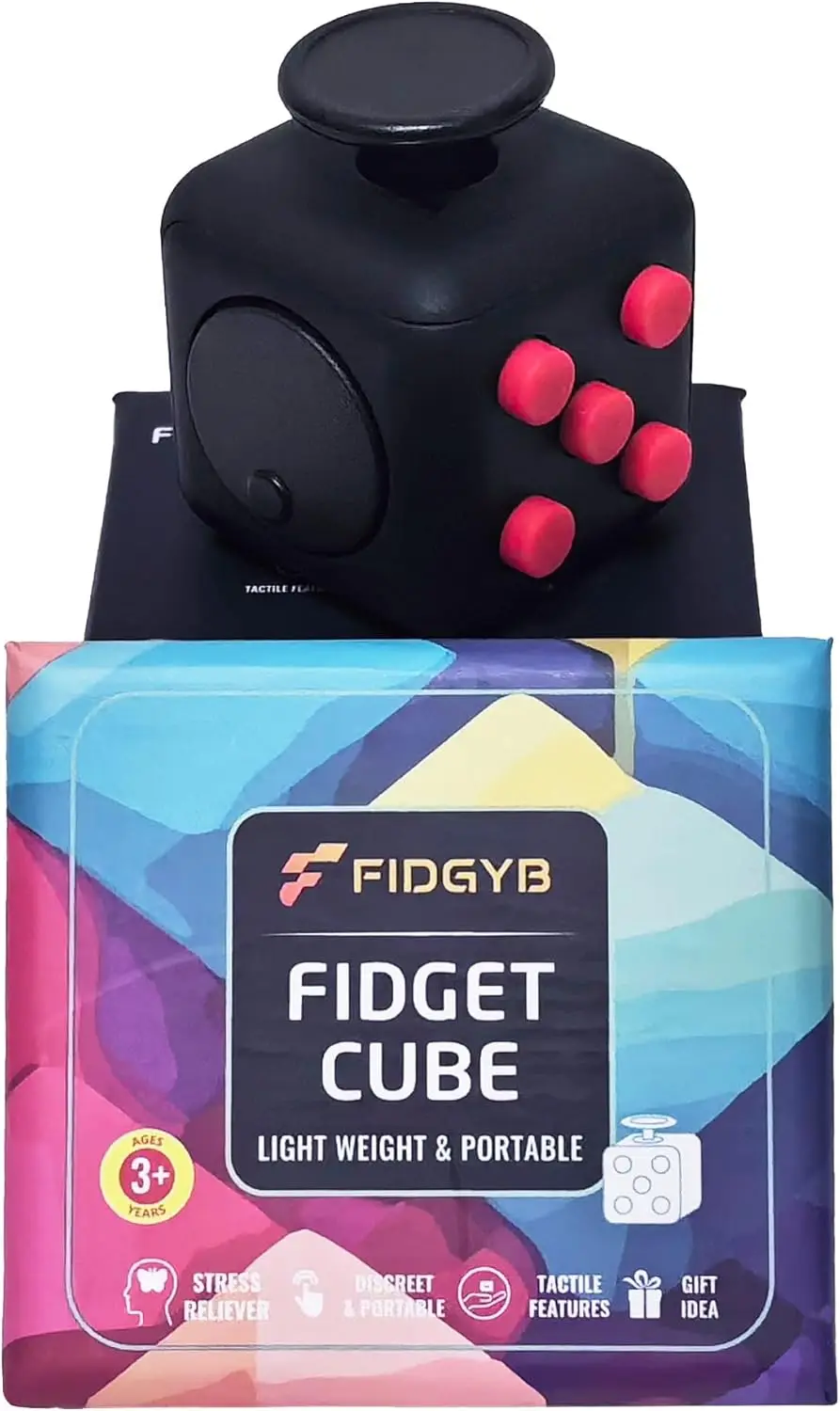 

Smooth Quiet Fidget Cube Toy for Stress Relief, Focus & ADHD, Adults Kids Sensory Black Red