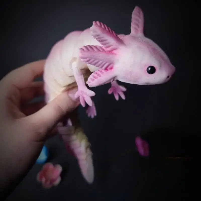 Flexible Jointed 3D Printed Axolotl Statue, Rich Expressive Eyes, Moving Legs, Christmas Gift, Vintage Future Design