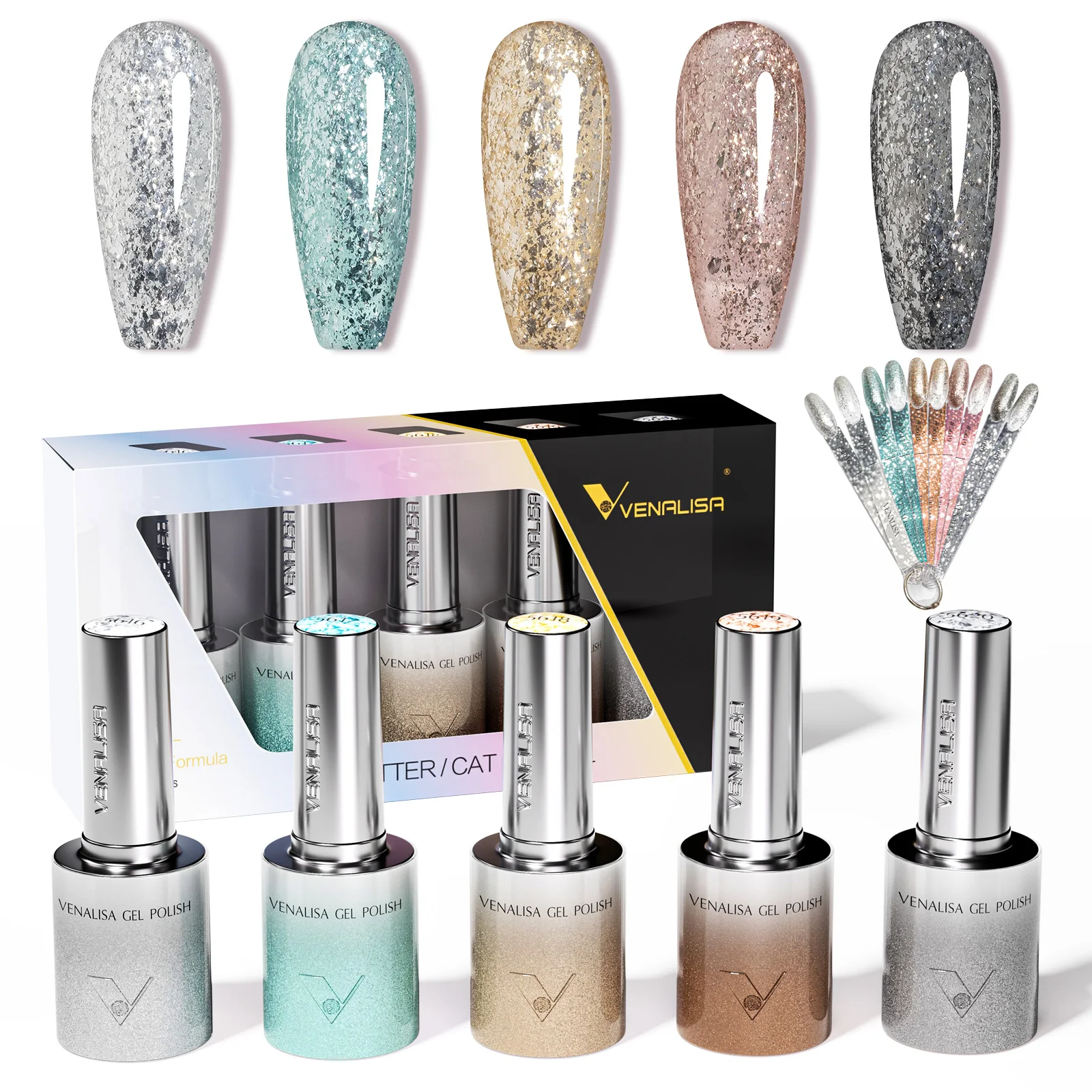 5 pezzi Venalisa Hema/TPO Kit tavolozza di colori per smalto gel per unghie Cat Eye gratuito Ultra Glitter Diamond Sparkle Soak Off Set di vernici UV LED