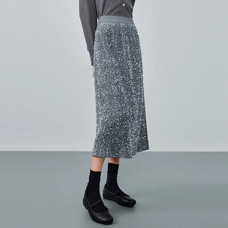 

Women Sequin Midi Skirt High Waist Glitter A-Line Elegant Shiny Party Skirt 2025 Autumn Winter Fashion Casual & Office Outfits