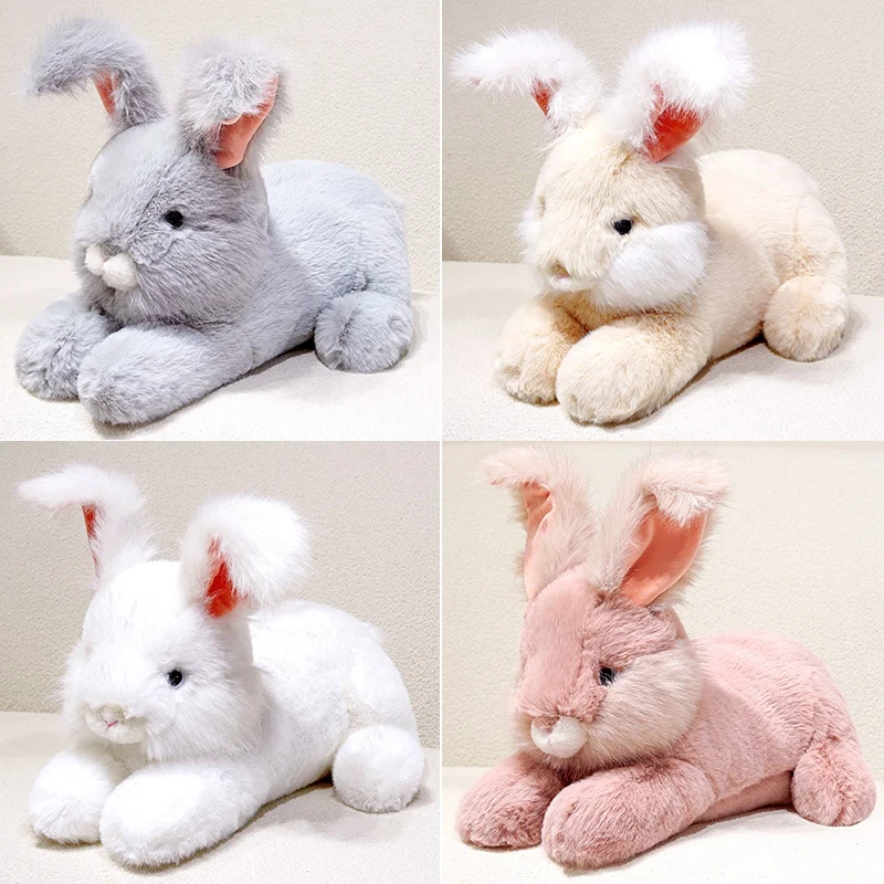 Simulation High Quality Handmade Angora Rabbit Plush Doll Pillow 4Colors Bib Pet Chest Long Ear Bunny Stuffed Toy Gift For Girls