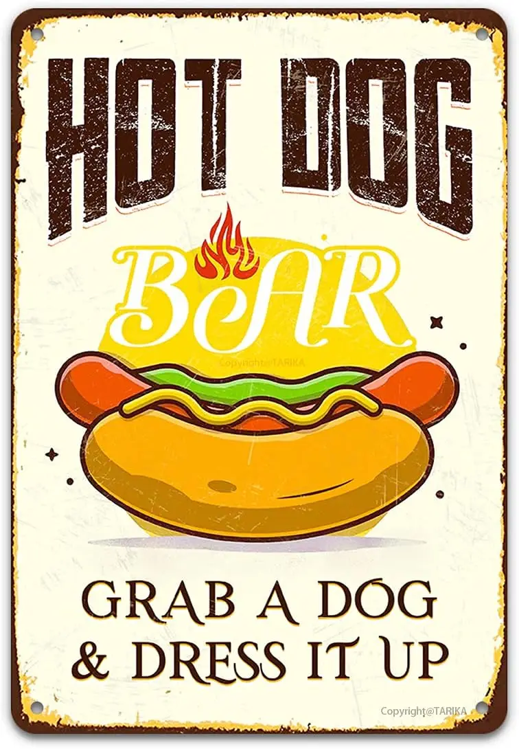 UOUDT Retro Hot Dog Metl Tn Sgn Hot Dog Br Grb  Dog nd Dress t Up Poster Vntge Metl Plque Wll Decor Gft For Bthroom Resturnt Frm