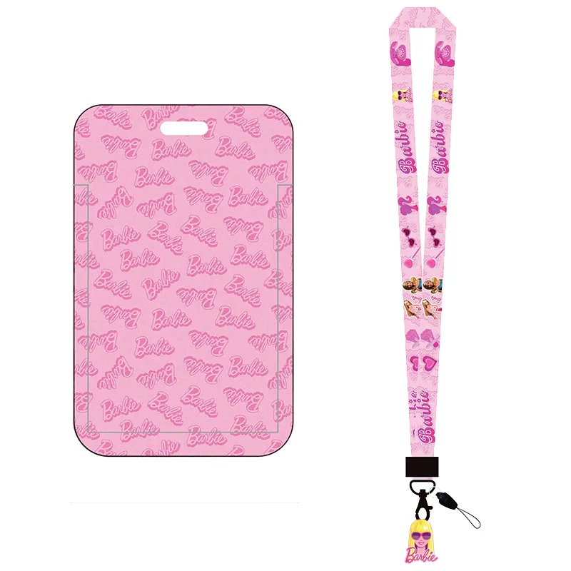 Barbie Identification Card Holder Cartoon Cute Boys Girls Kids Campus Hanging Neck Long Rope Card Sleeve ID Card Protective Case