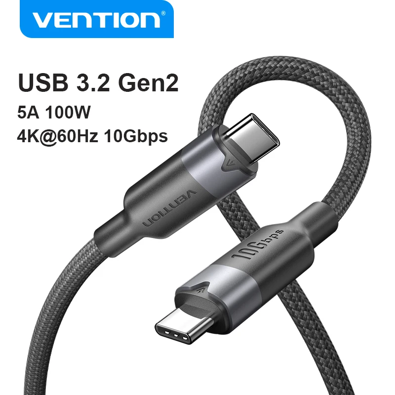 Vention 3.2 Gen2 USB C To USB C Cable For Computer 20V/5A Fast Charge PD 100W Data Charge 10Gbps Tranfer 4K 60Hz Video Display