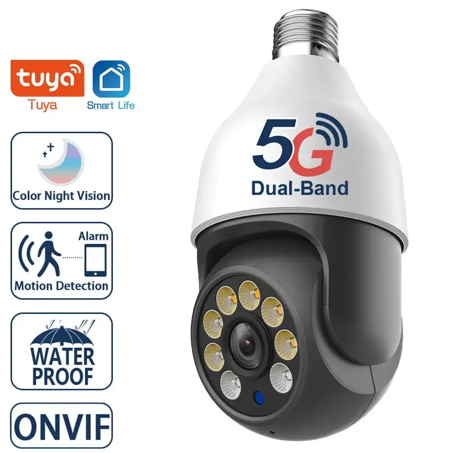 

5 МП 5G Wi-Fi IP-камера-лампочка E27 TUYA Smart Life PTZ для наружного видеонаблюдения с ночным видением, 3 МП камера видеонаблюдения TUYA