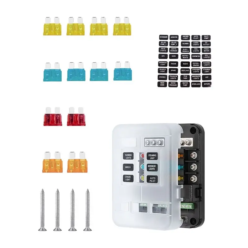 

Prominent 6 Way Fuse Block, Fuse Box With LED Indicator Waterproof Cover Panel For Car Marine Boat RV Trailer Truck Van