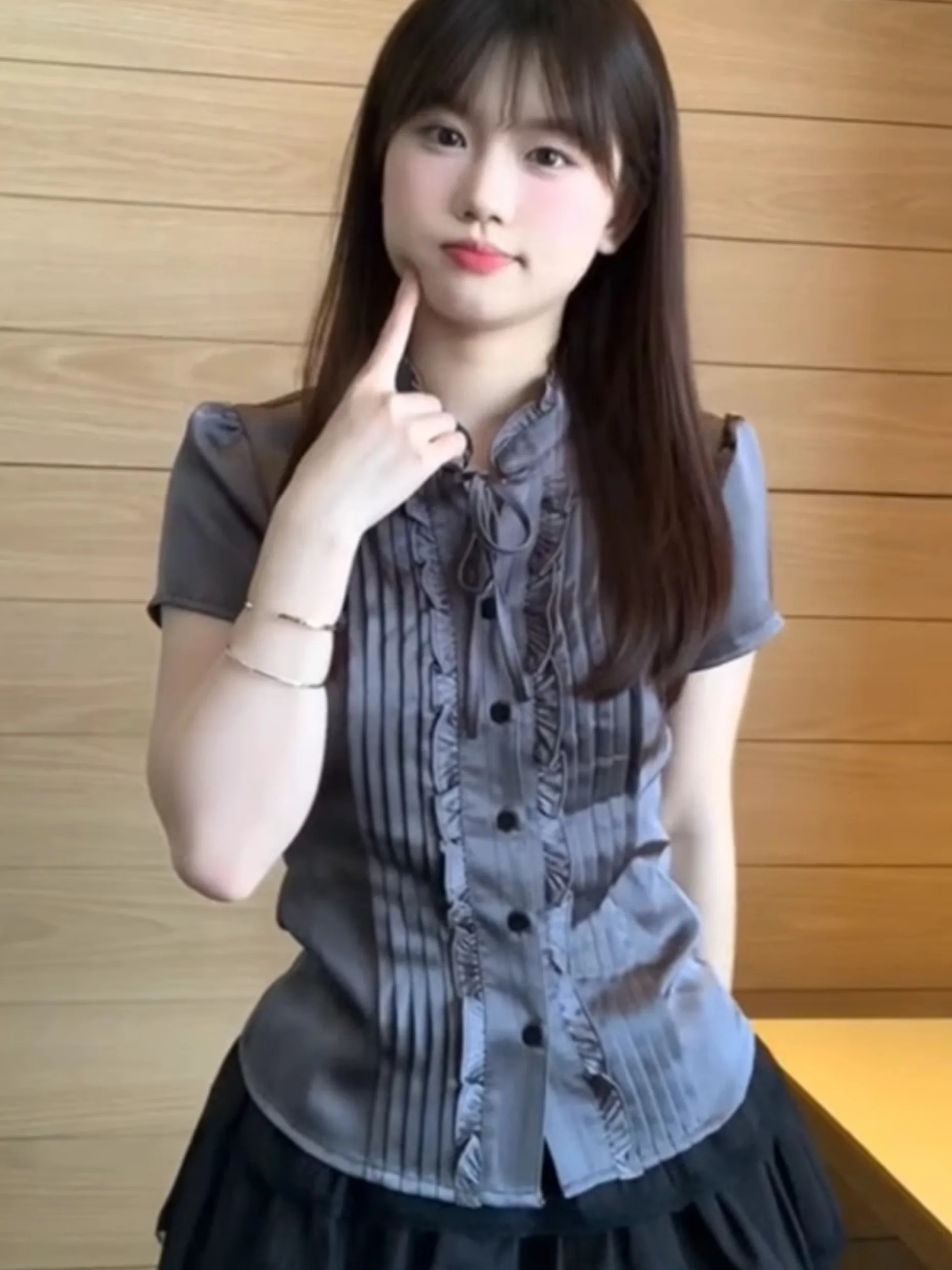 Ele ort Sve irt レディース スリム フィット フラウンスフレンチ Sle 夏新作高品質トレンディ トップ