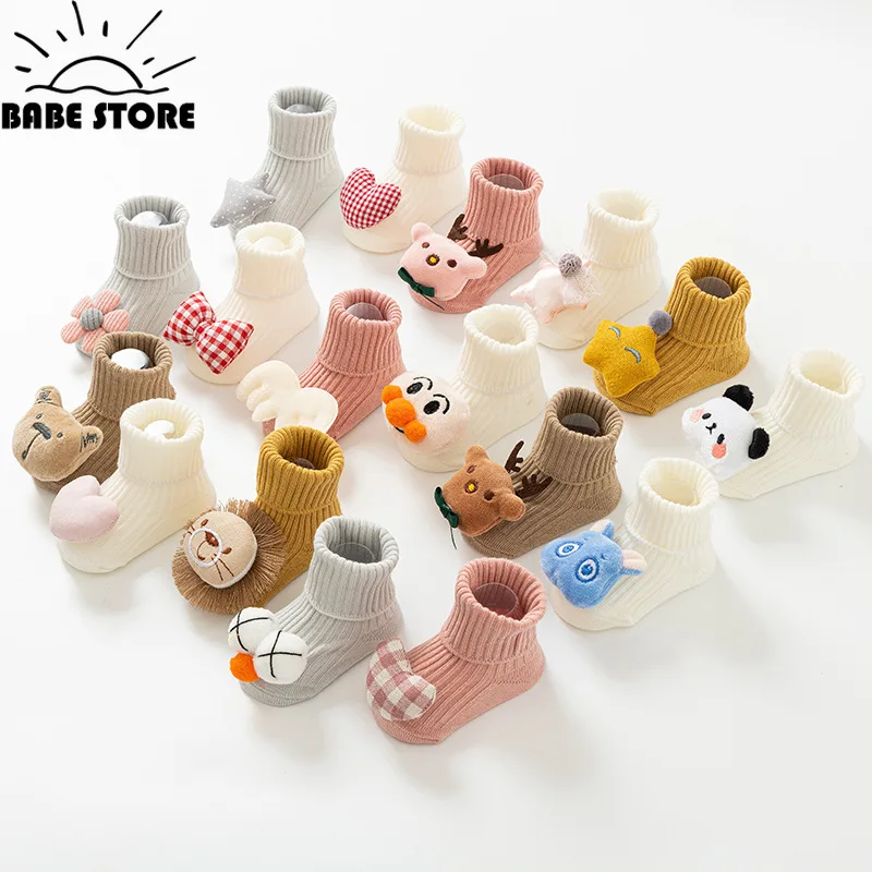 New Summer Thin Cute Cartoon Baby 3D Doll Socks Cotton Rubber Anti-slip Floor Socks for Newborn Infant Toddler Socks