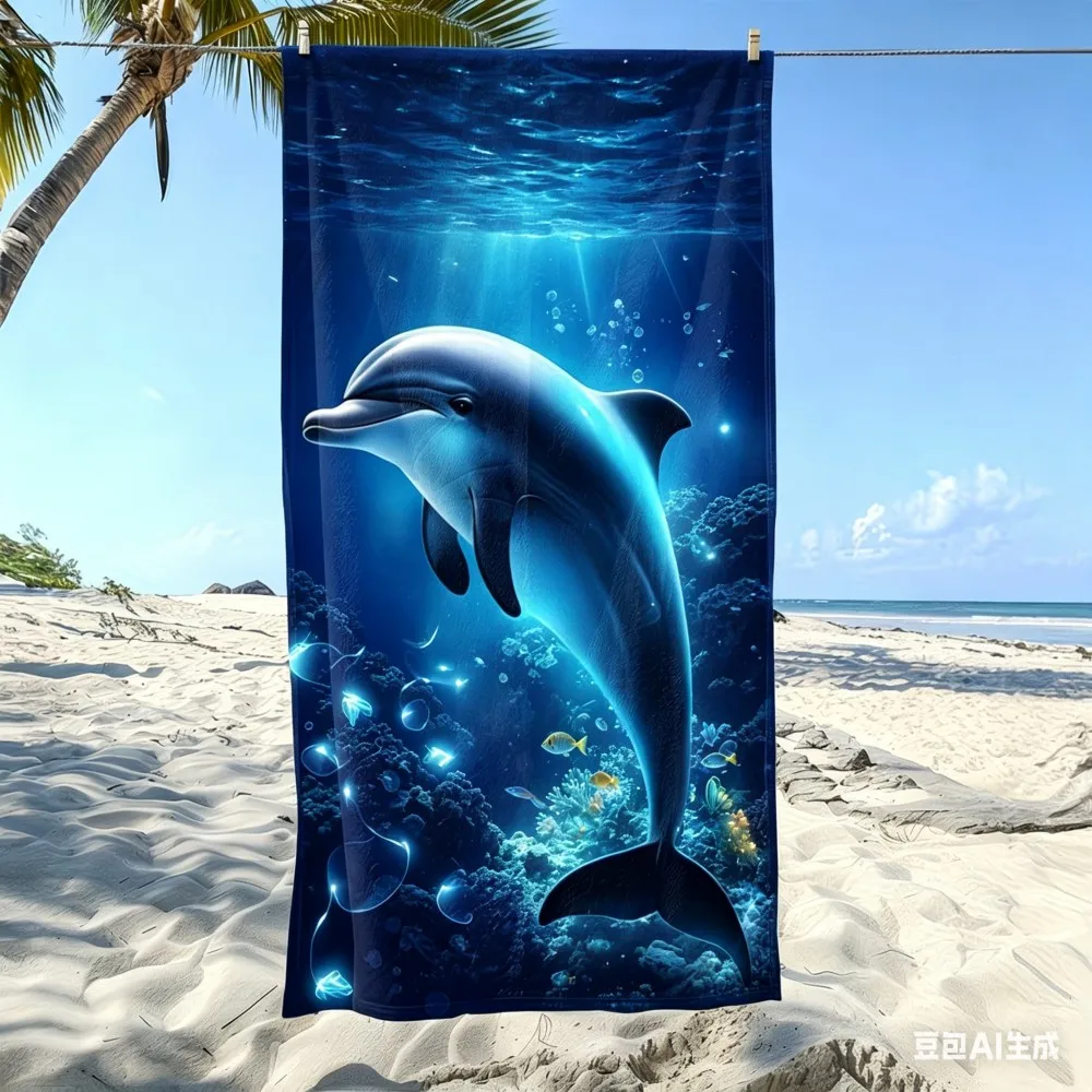 Ocean Dolphin Beach Towels Microfiber Lightweight Fast Dry Sport Bath Towel Animal Theme Blanket Summer Sunbathing Yoga Rug