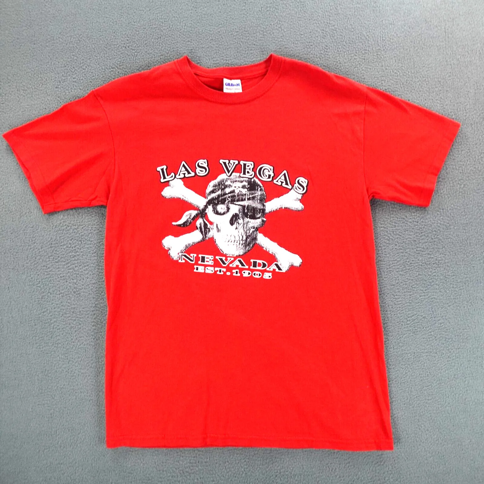 Las Vegas Nevada T Shirt Skull And Bones Men's Size M Red Graphic Short Sleeve