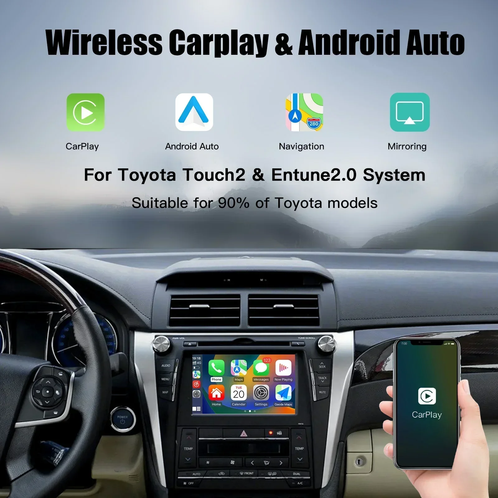 Wireless Carplay Android Auto  Original Car Button For Toyota Camry 2015-2017 Yaris CHR Touch2 & Entune2.0 System Module Decoder