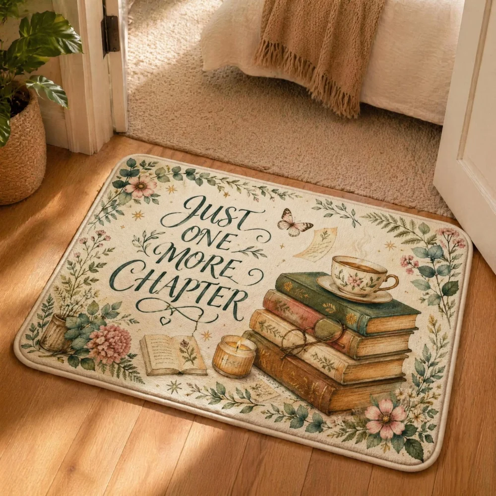 Crystal Velvet Floor Mat Vintage Coffee Cup Floral Butterfly Print Literary Reading Non Slip Doormat Bedroom Library Decor Rug