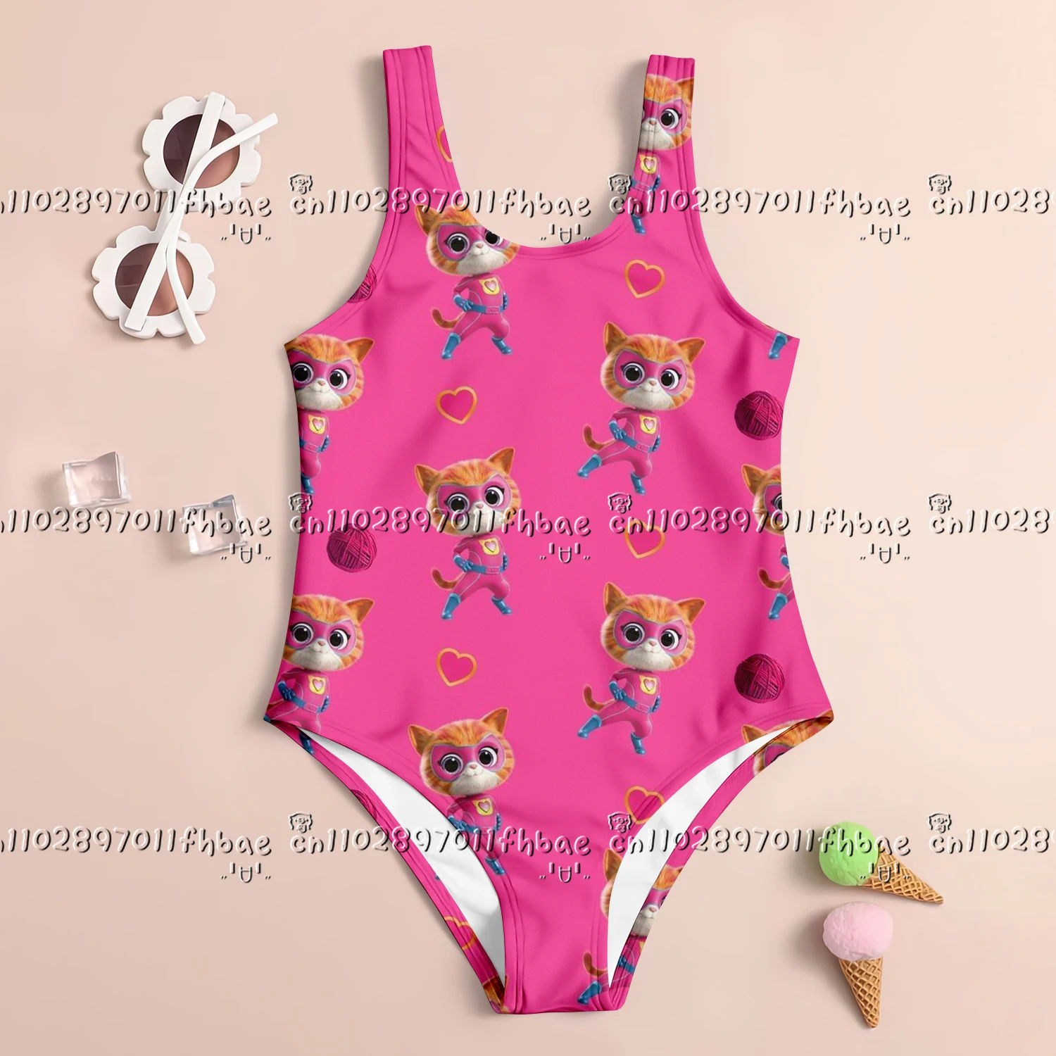 

25-26 New Summer Superkitties Birthday Party Backdrop Kids Clothe 7-14 Girl Swimsuit Girls Women One-Piece 3dPrint Beach Clothes