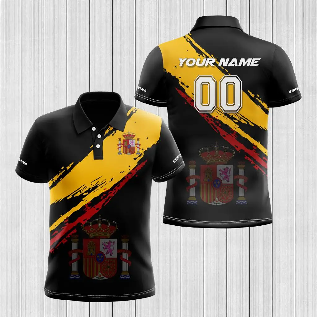 Custom Name Spain Fire Pattern Football Polo Shirt Summer Unisex Casual Streetwear Loose Fast Dry Jersey Plus Size Sportswear