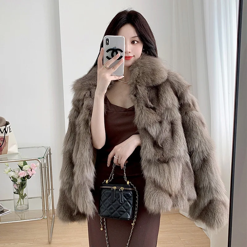 

New Fox Fur Grass Coat Women's Short Korean Edition Slimming Flip Collar Haining Youth Fur Coat Winter