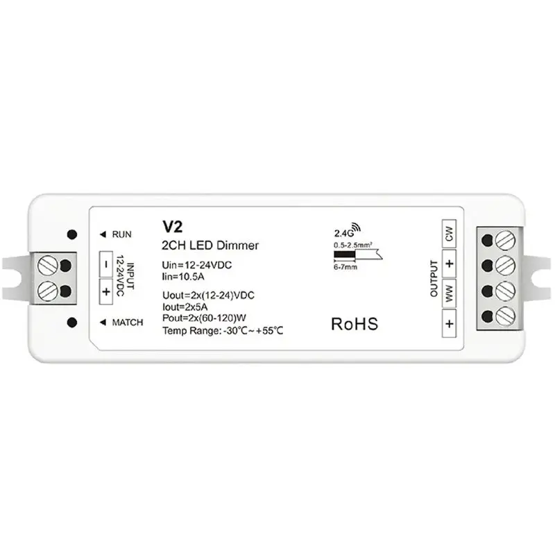 AB66-Auto-Transmitting Function 2.4G RF LED Controller CCT LED Strip Dimmer 2CH 5A Touch Slide Fade Mode Remote Controller