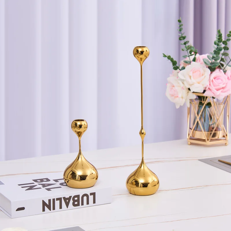 European Light Luxury Metal Water Drop Silver Candle Holder, Home Living Room Dining Table Decor
