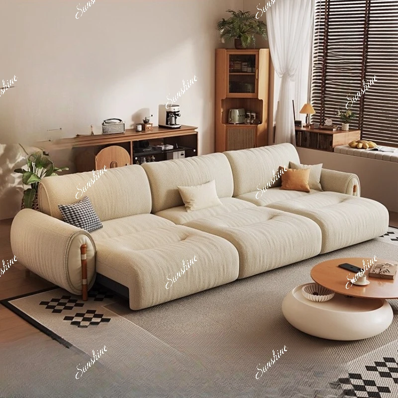 Log cream wind electric sofa living room, small apartment fabric medium and ancient style, sofa bed
