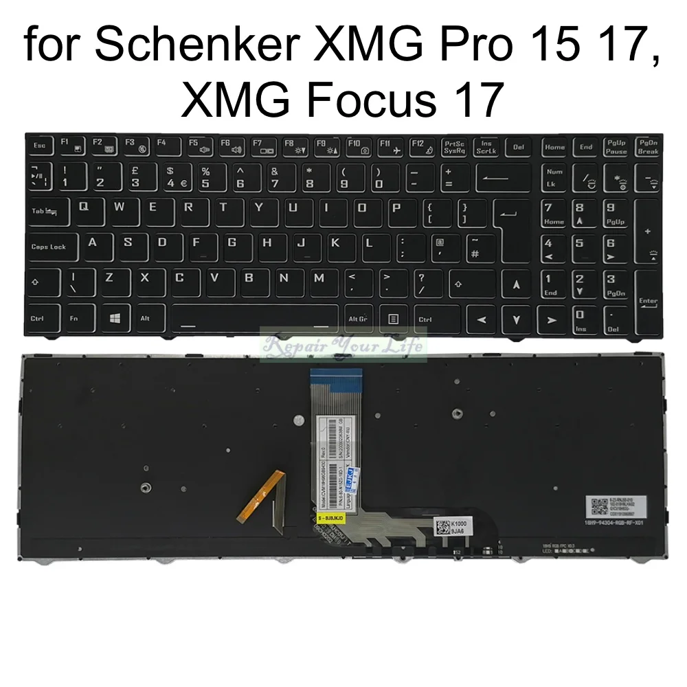 

US UK Russian Backlit Keyboard for Schenker XMG Pro 15 PC50HS-D, XMG PRO 15-M19, Pro 17-E21 PB71RD-G, XMG Focus 17 M22 NP70HK