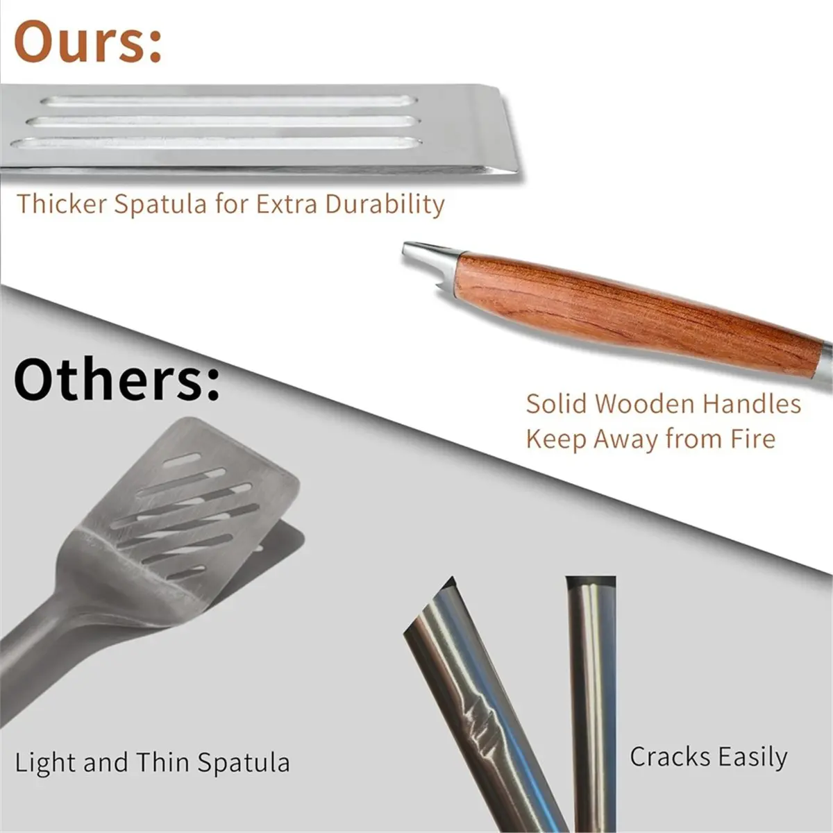 3pcs Grilling Accessories Wooden BBQ Grilling Tools Set,Outdoor Grill Set with Spatula,Fork,Tongs,Essential Accessories