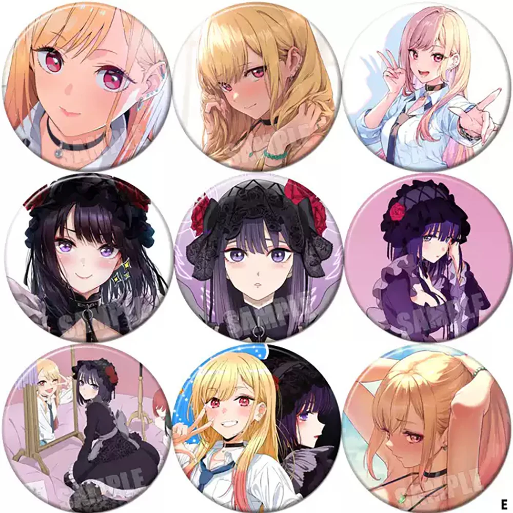 

58mm Cute Anime My Dress-Up Darling Tinplate Badge Kitagawa Marin Dull Polish Laser Craft Backpack Decoration Christmas Gift