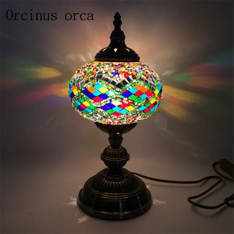 Mediterranean retro hand colored glass lamp bedroom bedside lamp southeast exotic tabled lamp free shipping