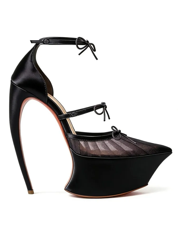 Nouvelles sandales de ballet à talons aiguilles pointus et plateforme épaisse pour femme, collection Printemps/Été 2026, avec nœud, pour défilés de mode, mariages et soirées
