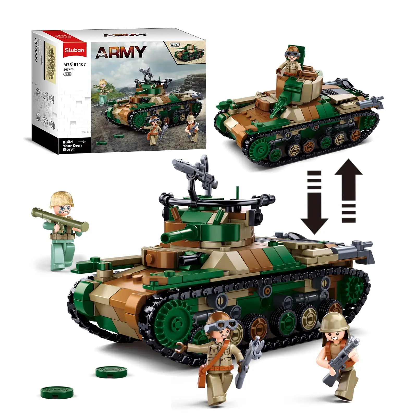 

563PCS Type 97 Medium Tank Building Blocks WW II Military Tank Model Bricks With Mini Figures Transformable Tank Kids Toys Gifts