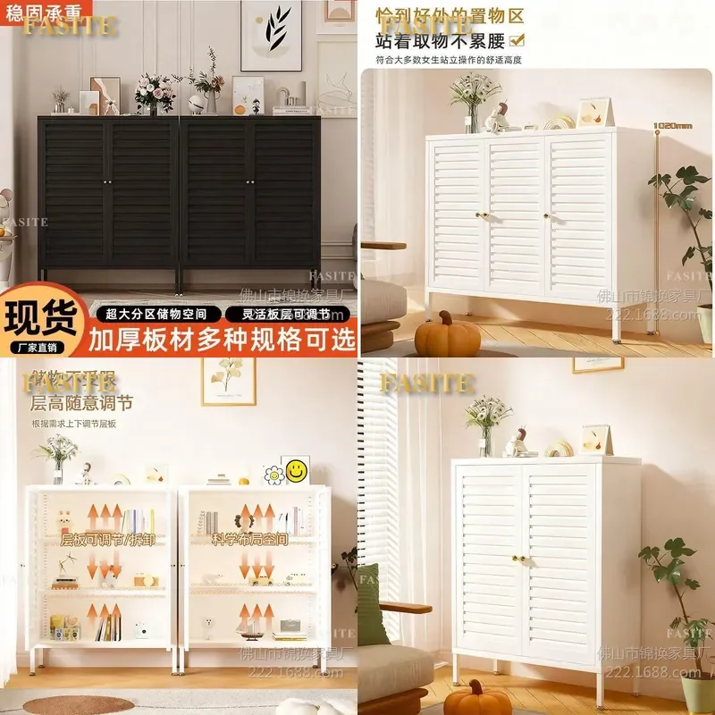 For Steel Shoe Cabinet Multi Tier Louver Door Storage Rack Dustproof Shoe Organizer for Household Rental House Corridor