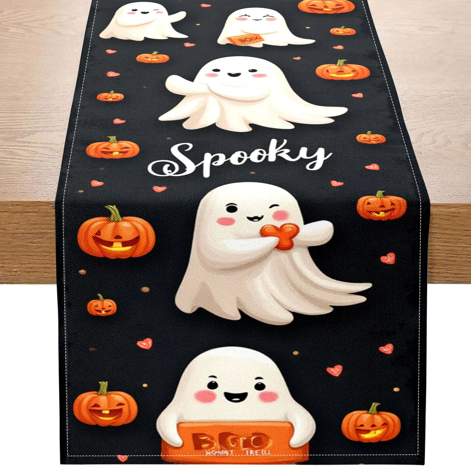 

1 дорожка на Хэллоуин с милыми призраками, тыквой и надписью «Spooky», подходит для праздничных вечеринок и украшения детской комнаты.