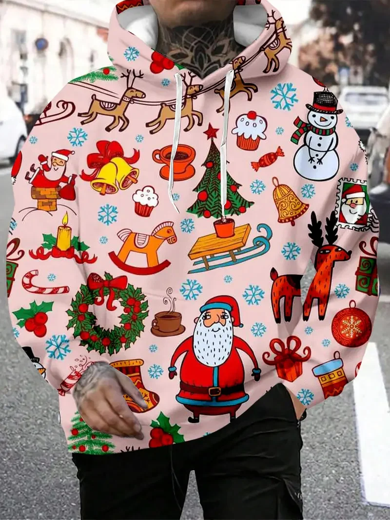 

Men's Christmas Elements Hoodies Fashion Autumn Winter Outdoor Street Casual Clothes Loose Long Sleeved Hooded Pullovers For Men