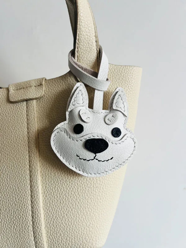 Llavero de cuero con colgante de Husky siberiano, bolso con colgante para teléfono móvil, llavero de Husky siberiano de piel de cabra
