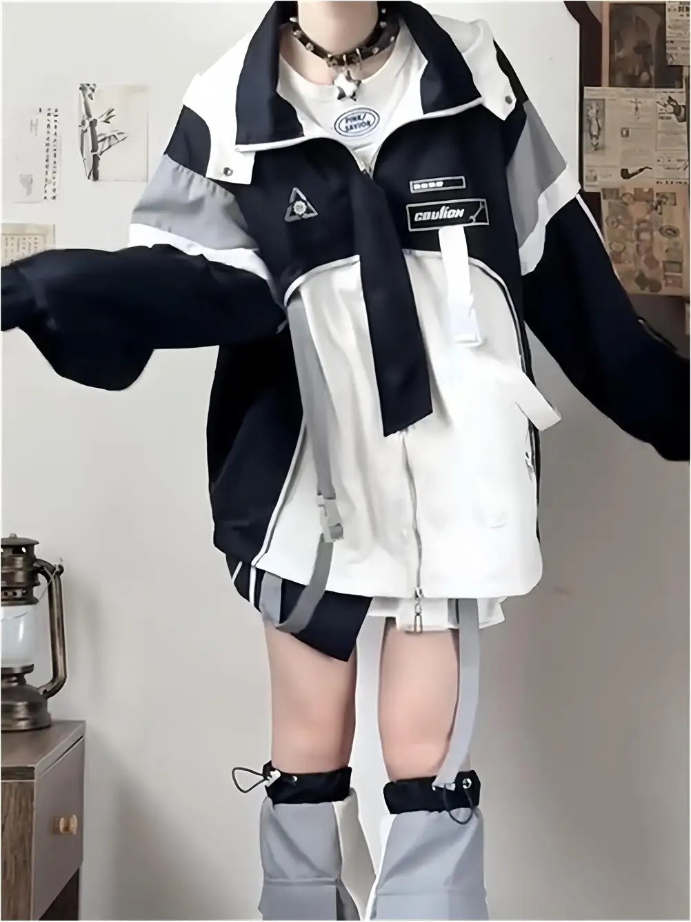 Functionality Futuristic Embroidered Workwear Jacket Women's Blue White College Style High End Feel Trendy Top Coat