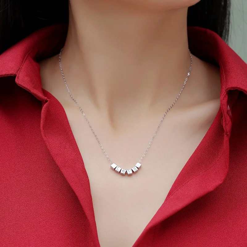 N12471 Lefei Fashion Luxury Trend Classic Moissanite Cube Sweet Love Words Necklace Women 925 Sterling Silver Party Jewelry Gift