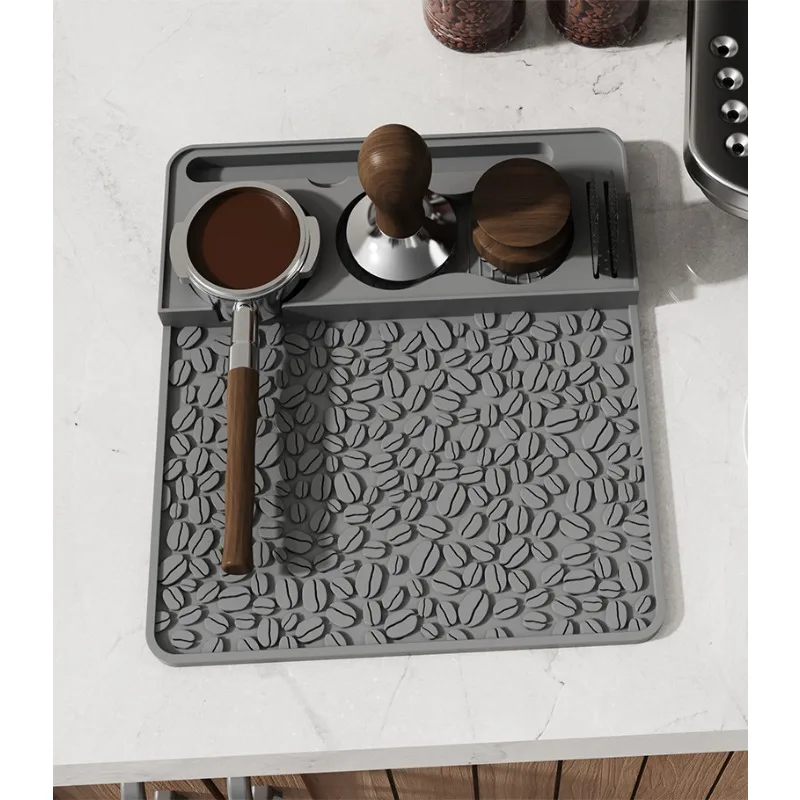 Silicone Coffee Tamping Mat Non Slip Raised Edge Barista Corner Mat Coffee Tamper Tray Storage Pad