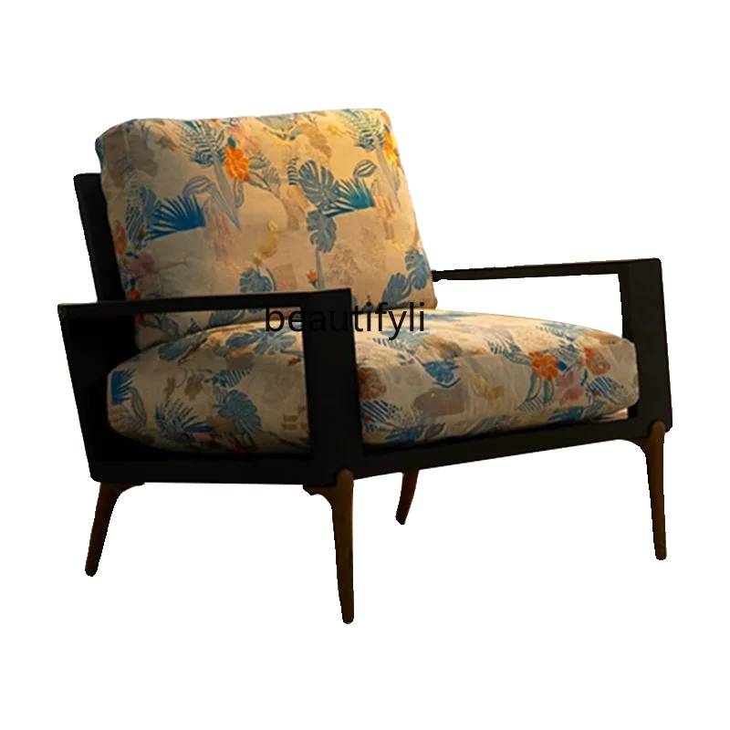 

American retro single sofa living room chair solid wood Nordic light luxury leisure chair