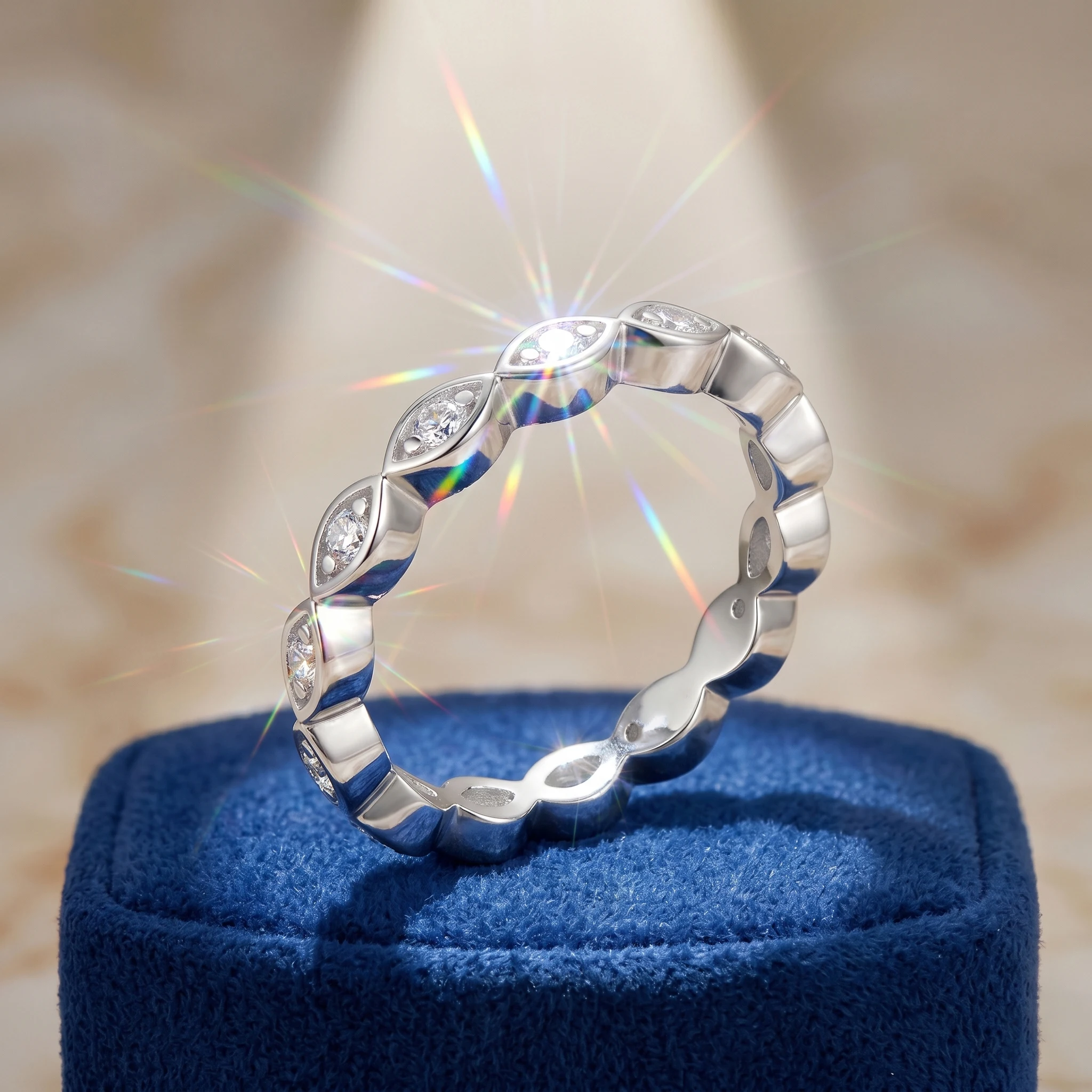 Marquise Channel Set Full Eternity Moissanit-Ring, 925er Sterlingsilber, D-Farbe VVS1, minimalistisch, Unisex, mit Zertifikat