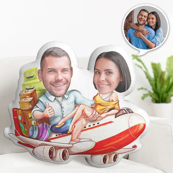 Minime Pillow cushion Dolls Photo Face customized  Pillow creative Personalized Girl Face Pillow Cartoon Traveling Couple