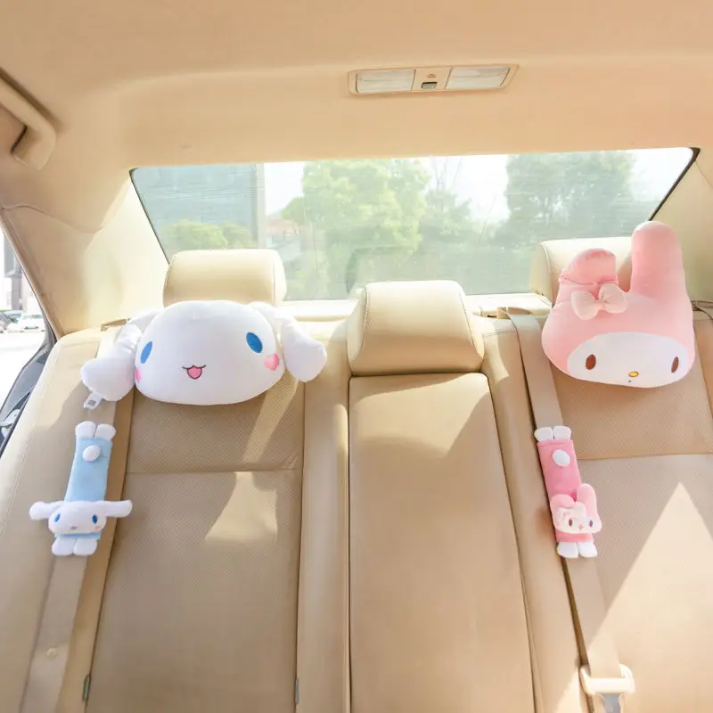 Kawaii Car Neck Pillow Headrest Pillow Safety Belt Shoulder Pads Plush Sanrio My Melody Cinnamoroll Cartoon Car Accessories Gift