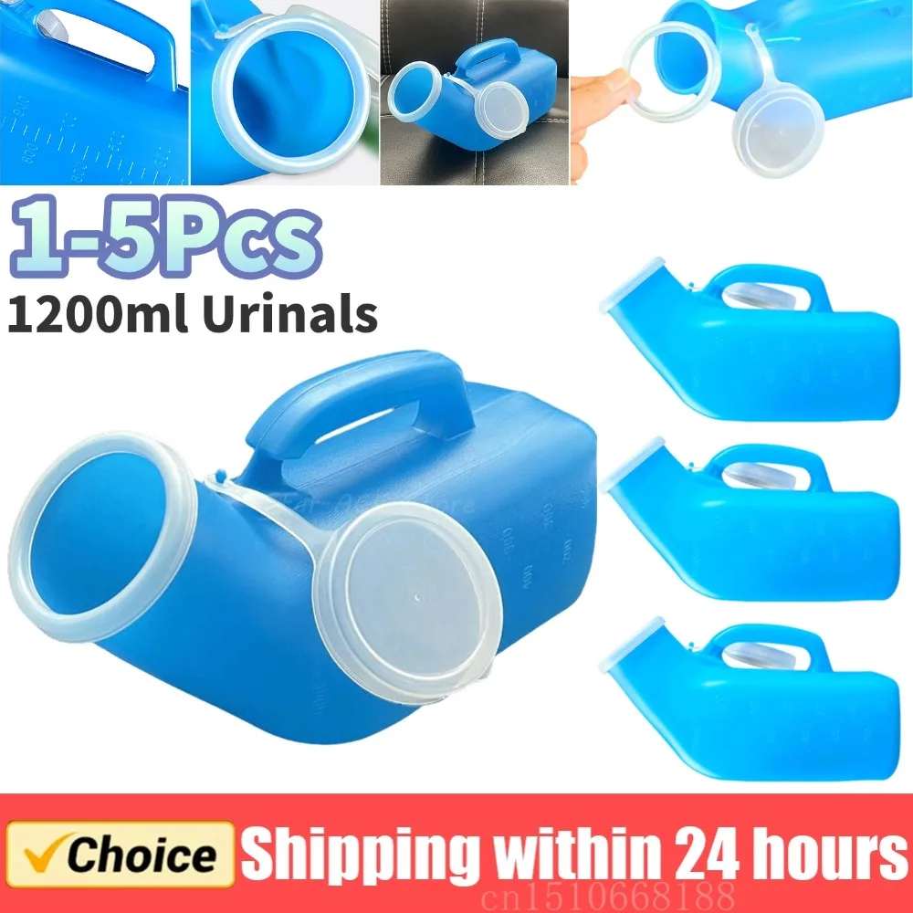 1-5Pcs 1200ml Pee Container Spill Proof Portable Urinal Plastic Mens Bedpan Bottle with Lid for Car Elderly and Incontinence