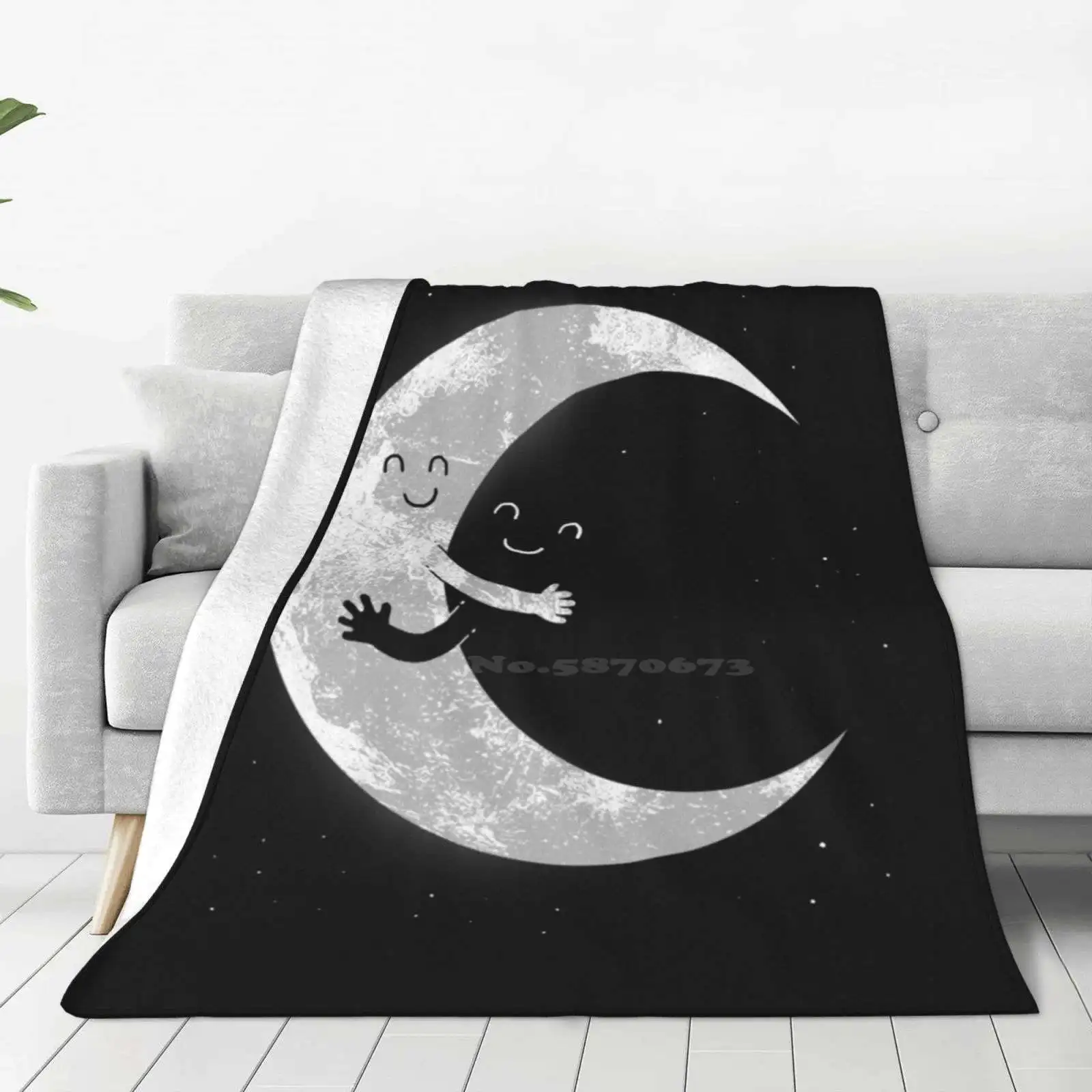 Moon Hug Best Selling Room Household Flannel Blanket Half Moon New Moon Equinox Love Date Black And White Sky Night Planets