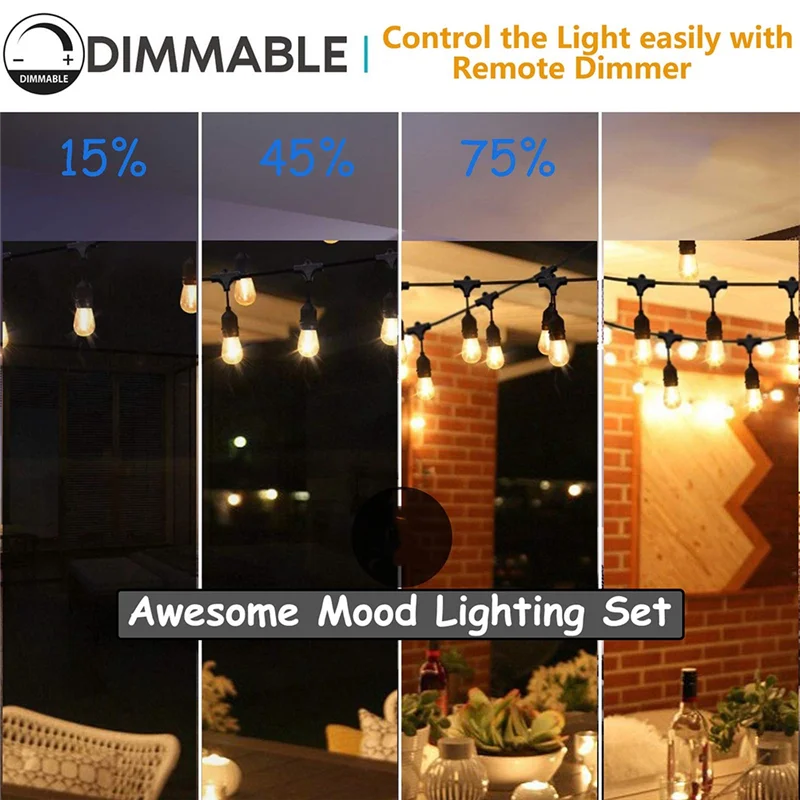 

ABLN-Outdoor String Lights LED Patio String Lights With Shatterproof Plastic Bulbs For Gazebo Pergola Bistro Lights -US Plug