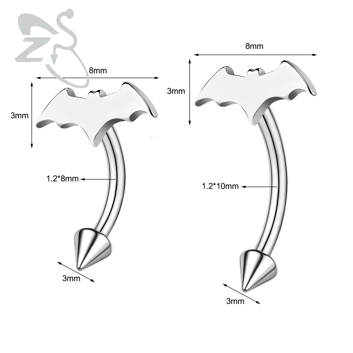 ZS 1PC 16G Pumpkin Bat Skull Bridge Piercing Stainless Steel Eyebrow Ring Curved Barbell Cartilage Earring Cone Labret Piercing