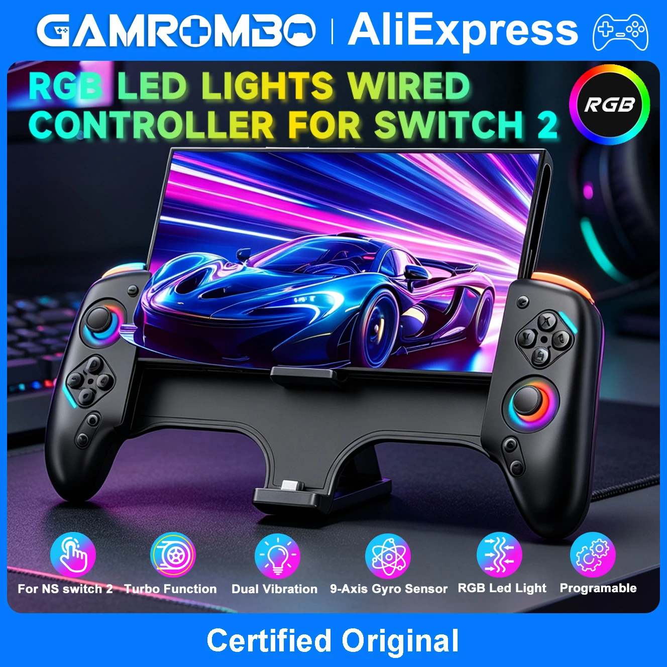 For Nintendo Switch 2 Controller W/RGB Joy-Controller 9-Axis Gyro Sensor Joypad Dual Shock Turbo Programable Game Pad Joystick